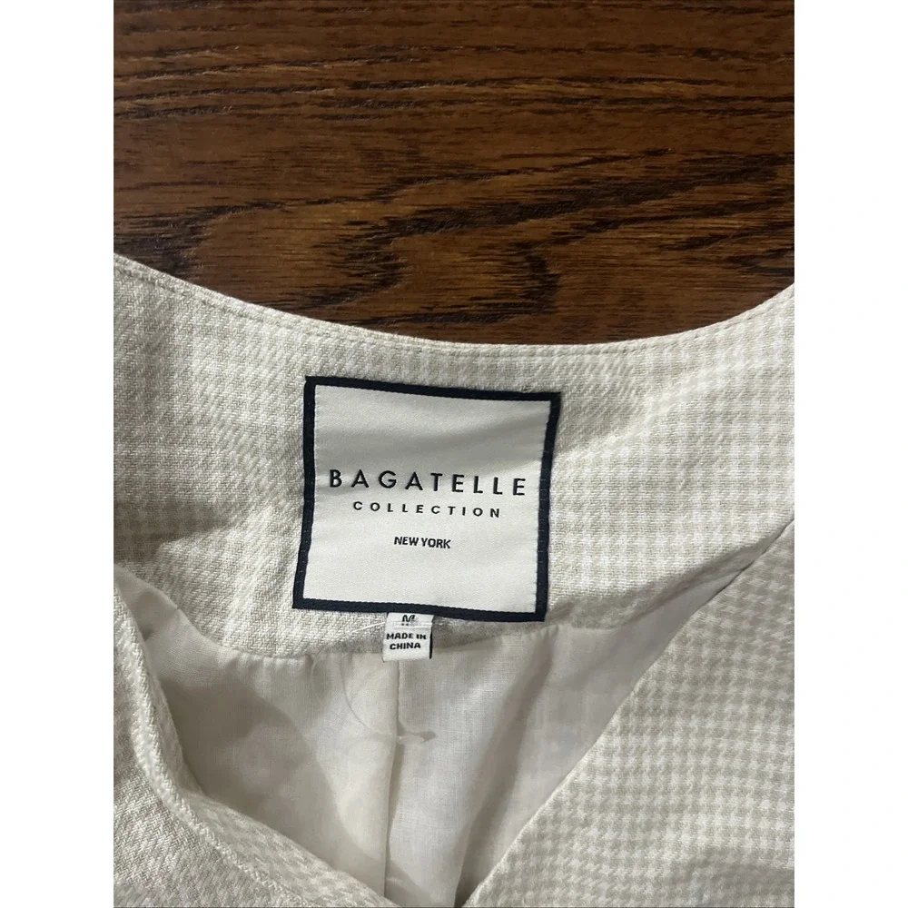 Bagatelle Blazer Jacket XL Tan Houndstooth Linen Blend Quiet Luxury Coastal Chic
